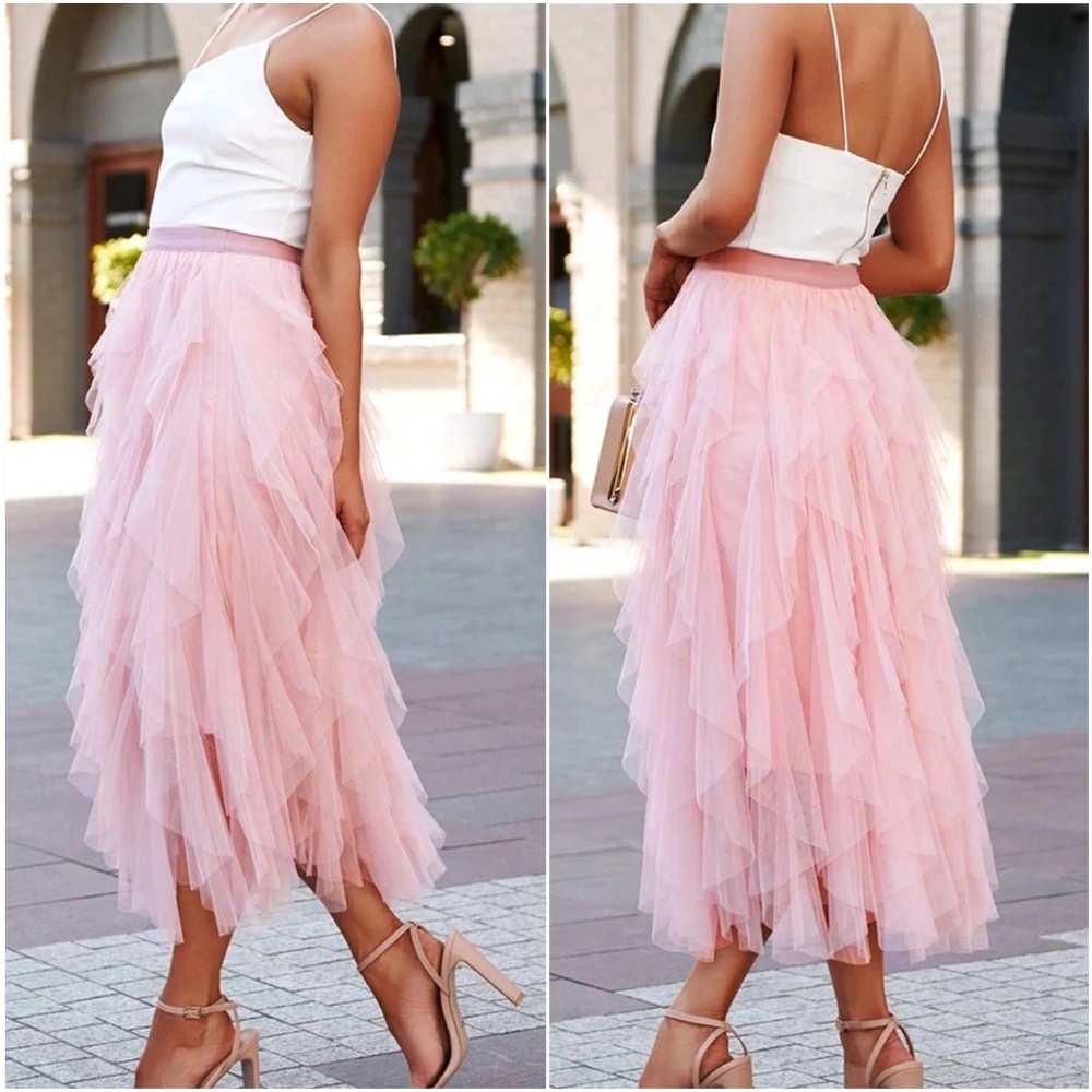 Luxe Barbiecore Pink Asymmetrical Holiday Party Skirt - Picture 4 of 5